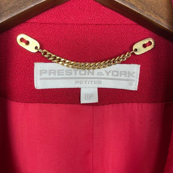 Preston & York | Vintage Red 100% Wool Black Trimmed Button Career Blazer - Picture 9 of 11